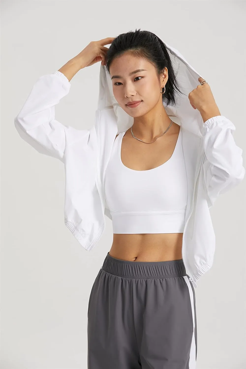 altiland Women's UPF 50  Sun Protection Cropped Jackets Zip Up Cooling Shirt Athletic Workout Running Hoodie