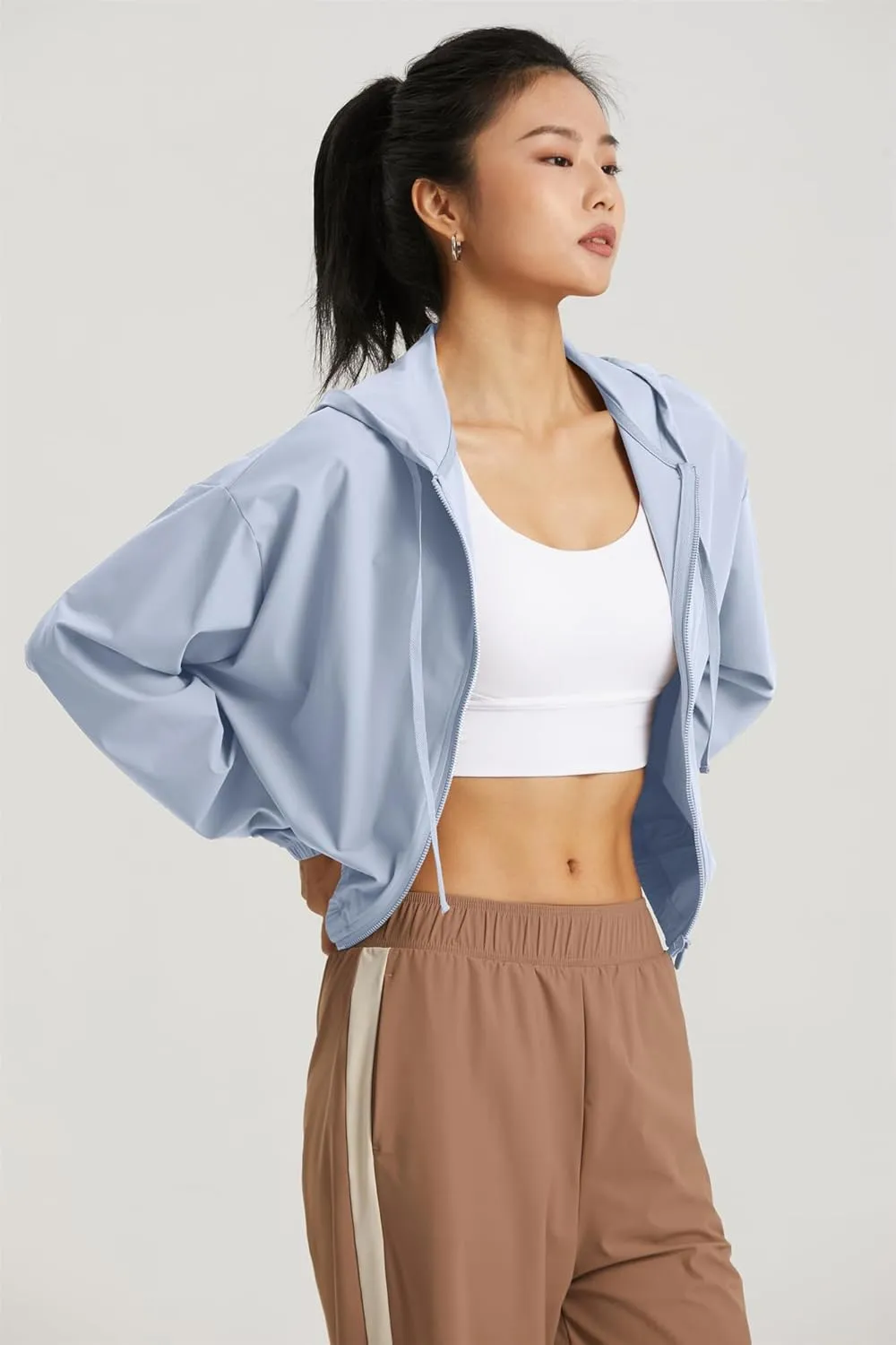 altiland Women's UPF 50  Sun Protection Cropped Jackets Zip Up Cooling Shirt Athletic Workout Running Hoodie