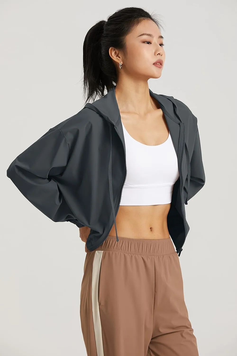 altiland Women's UPF 50  Sun Protection Cropped Jackets Zip Up Cooling Shirt Athletic Workout Running Hoodie