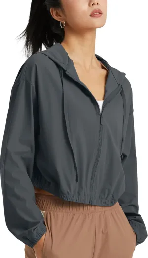 altiland Women's UPF 50  Sun Protection Cropped Jackets Zip Up Cooling Shirt Athletic Workout Running Hoodie