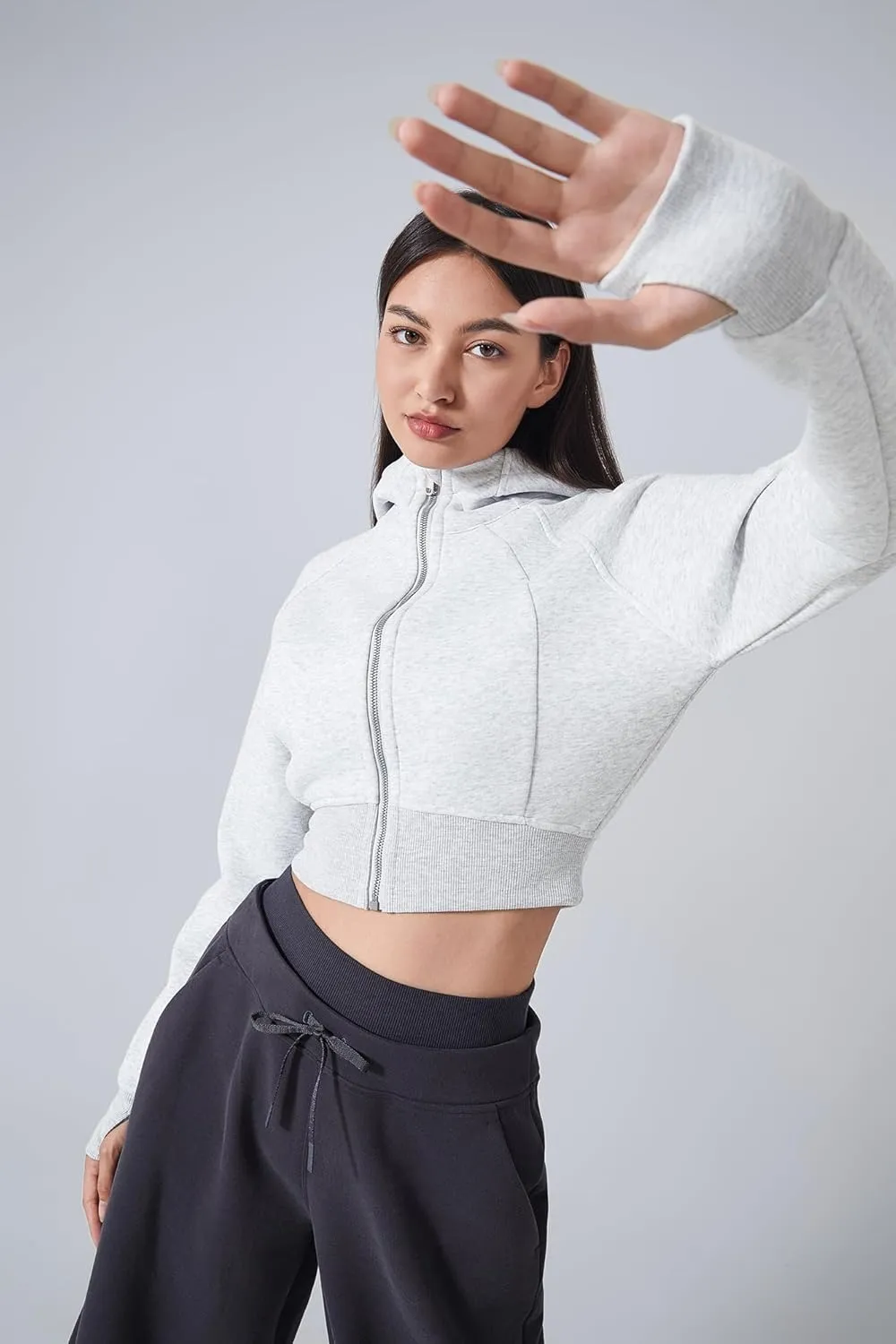 altiland Womens Zip Up Hoodies Cropped Sweatshirts Fleece Jackets Fall Outfits Casual Warm Tops with Thumb Holes