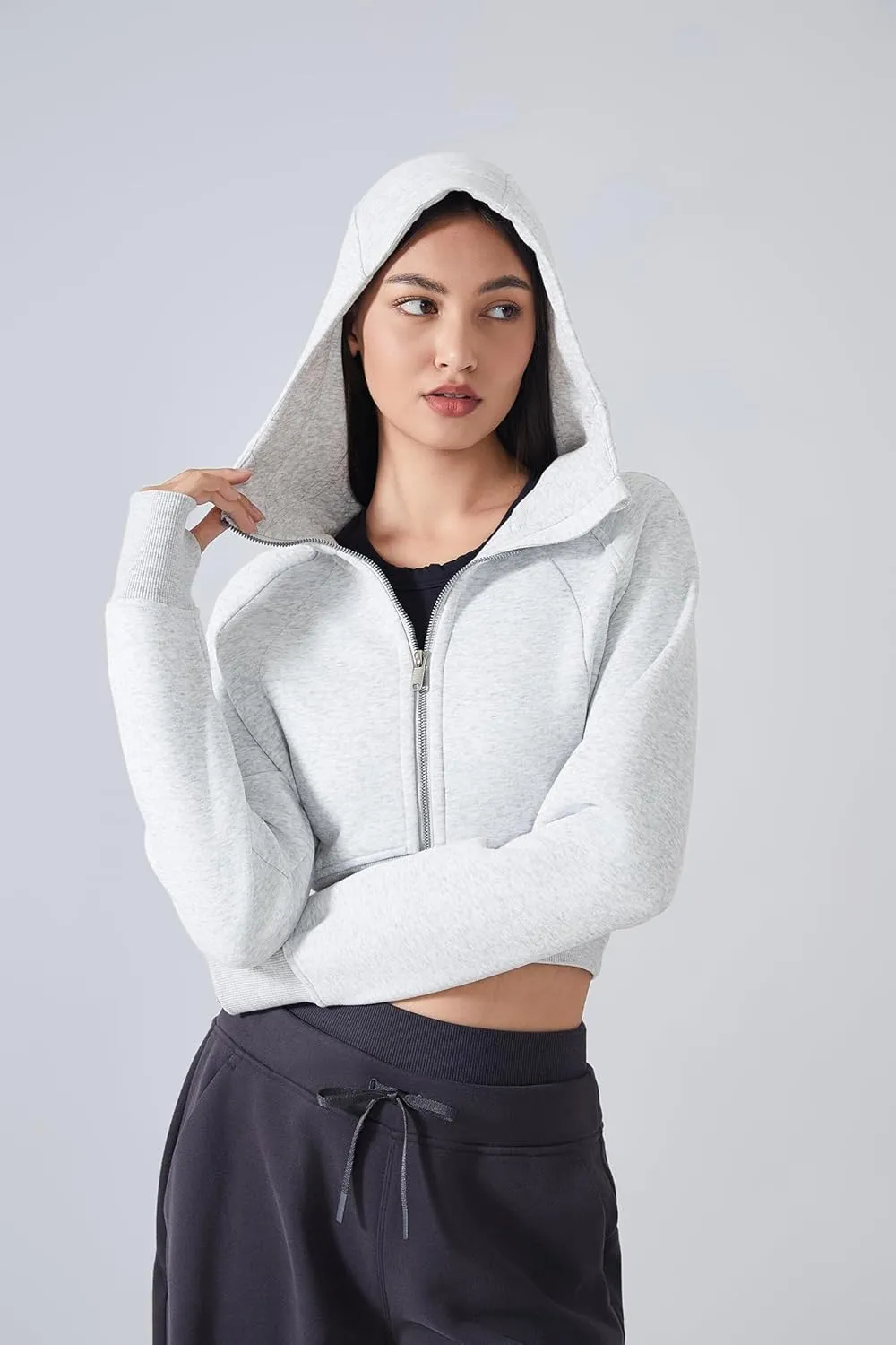 altiland Womens Zip Up Hoodies Cropped Sweatshirts Fleece Jackets Fall Outfits Casual Warm Tops with Thumb Holes