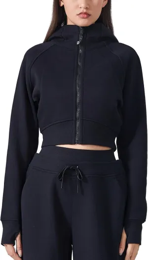 altiland Womens Zip Up Hoodies Cropped Sweatshirts Fleece Jackets Fall Outfits Casual Warm Tops with Thumb Holes