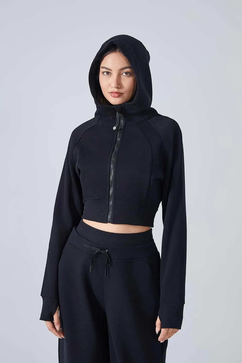 altiland Womens Zip Up Hoodies Cropped Sweatshirts Fleece Jackets Fall Outfits Casual Warm Tops with Thumb Holes