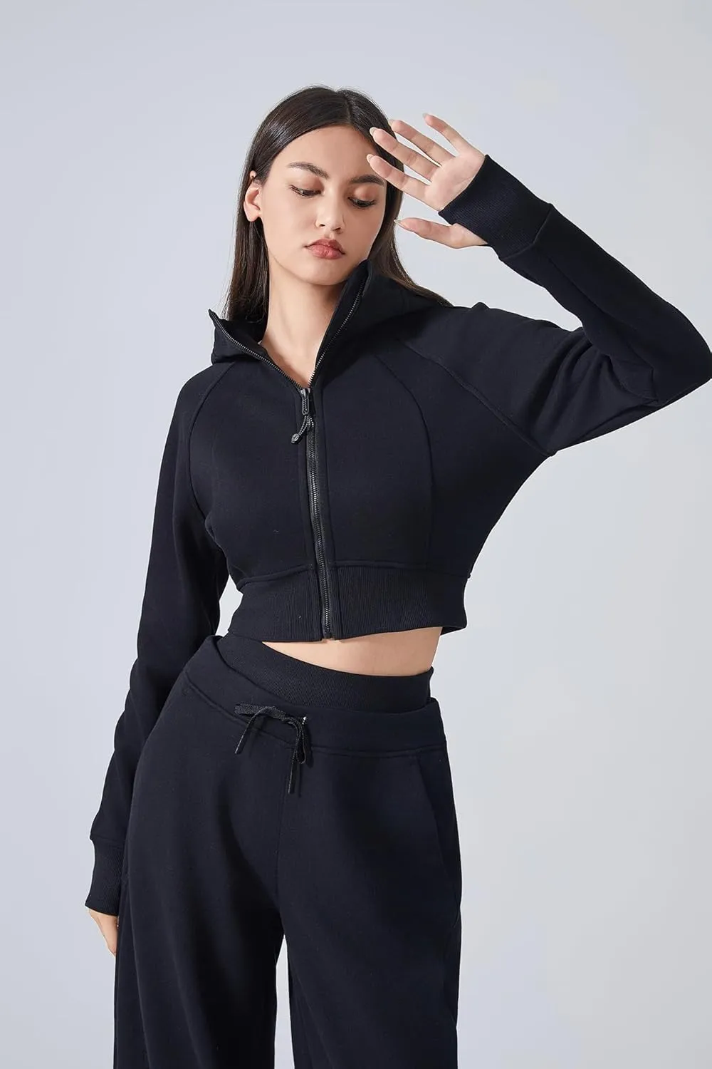 altiland Womens Zip Up Hoodies Cropped Sweatshirts Fleece Jackets Fall Outfits Casual Warm Tops with Thumb Holes