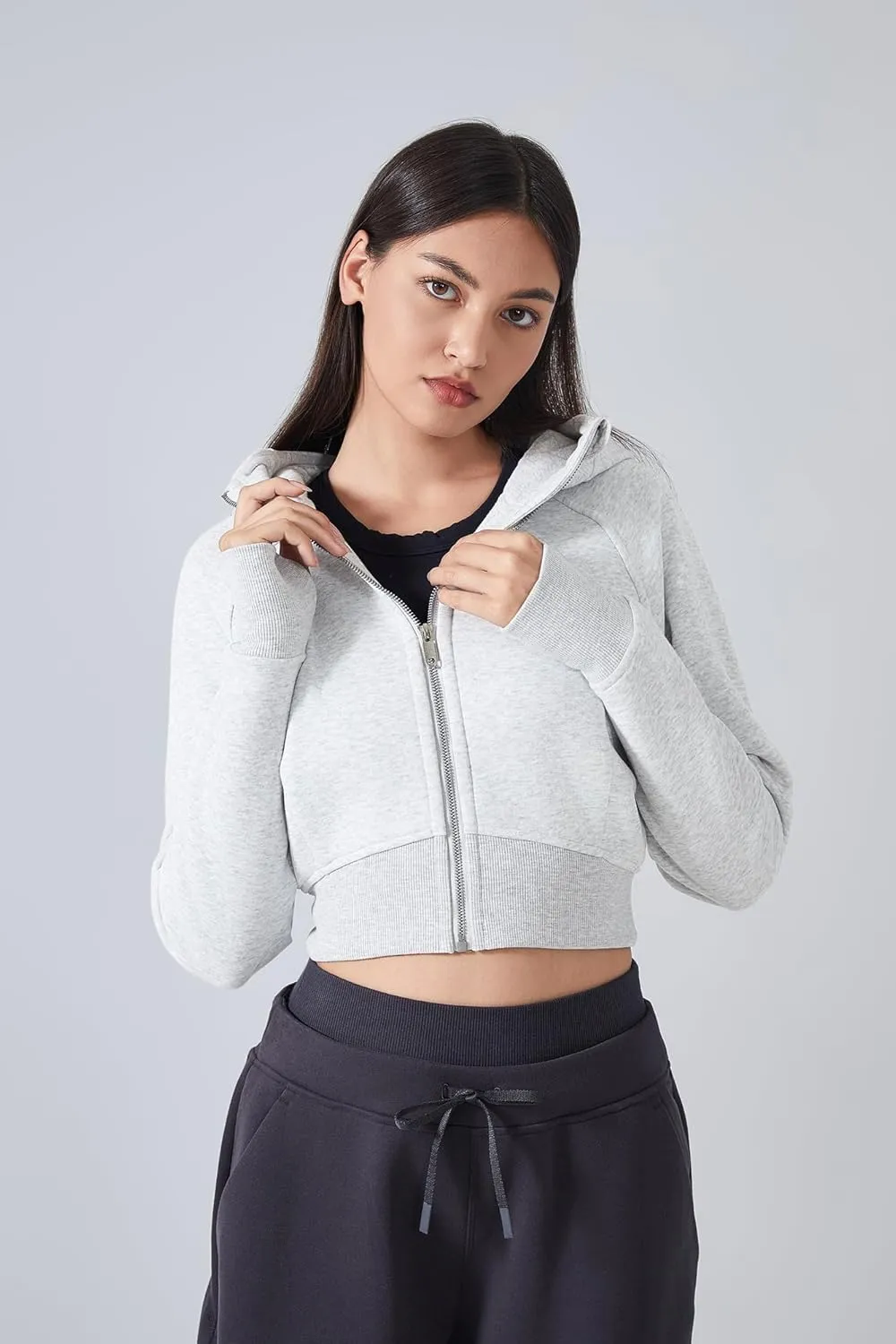 altiland Womens Zip Up Hoodies Cropped Sweatshirts Fleece Jackets Fall Outfits Casual Warm Tops with Thumb Holes