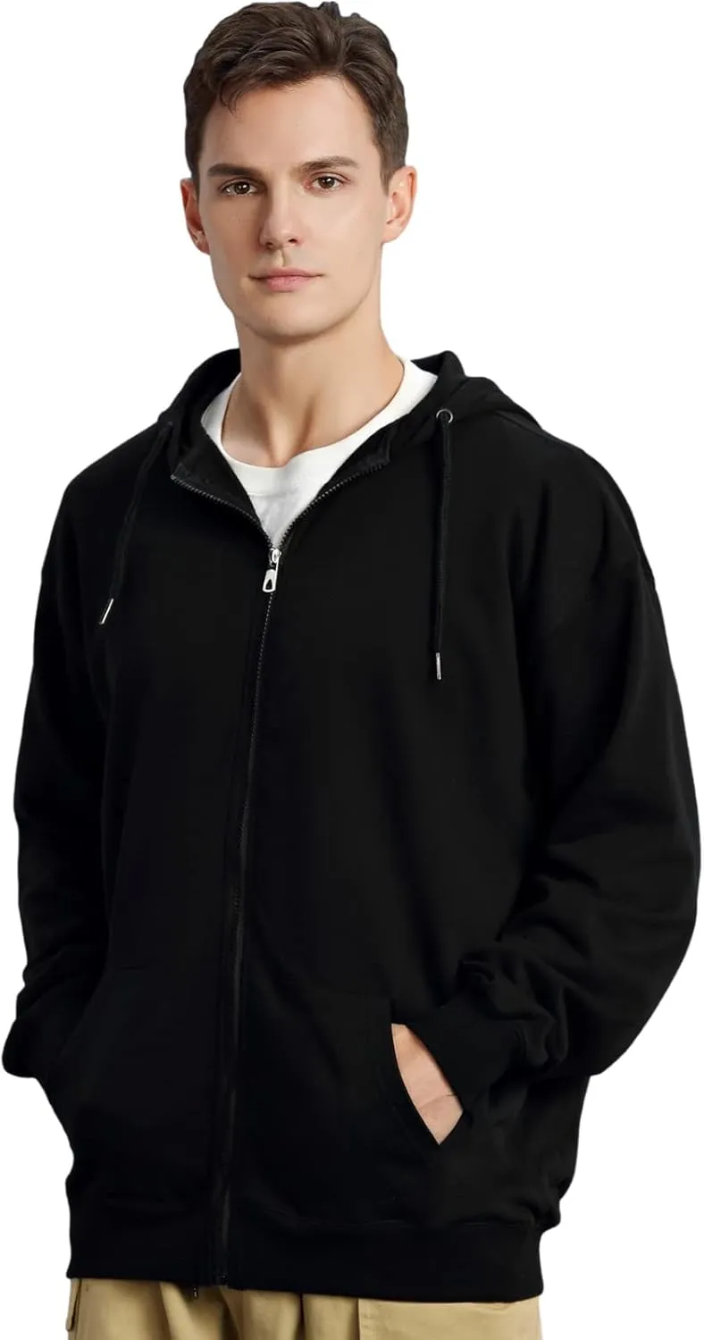 ANUFER Unisex Mens Womens Full Zip Cotton Hooded Sweatshirt Casual Hoodie Jacket with Pockets