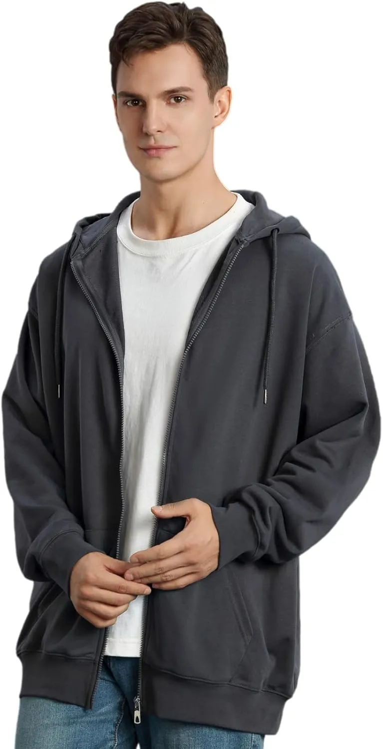 ANUFER Unisex Mens Womens Full Zip Cotton Hooded Sweatshirt Casual Hoodie Jacket with Pockets