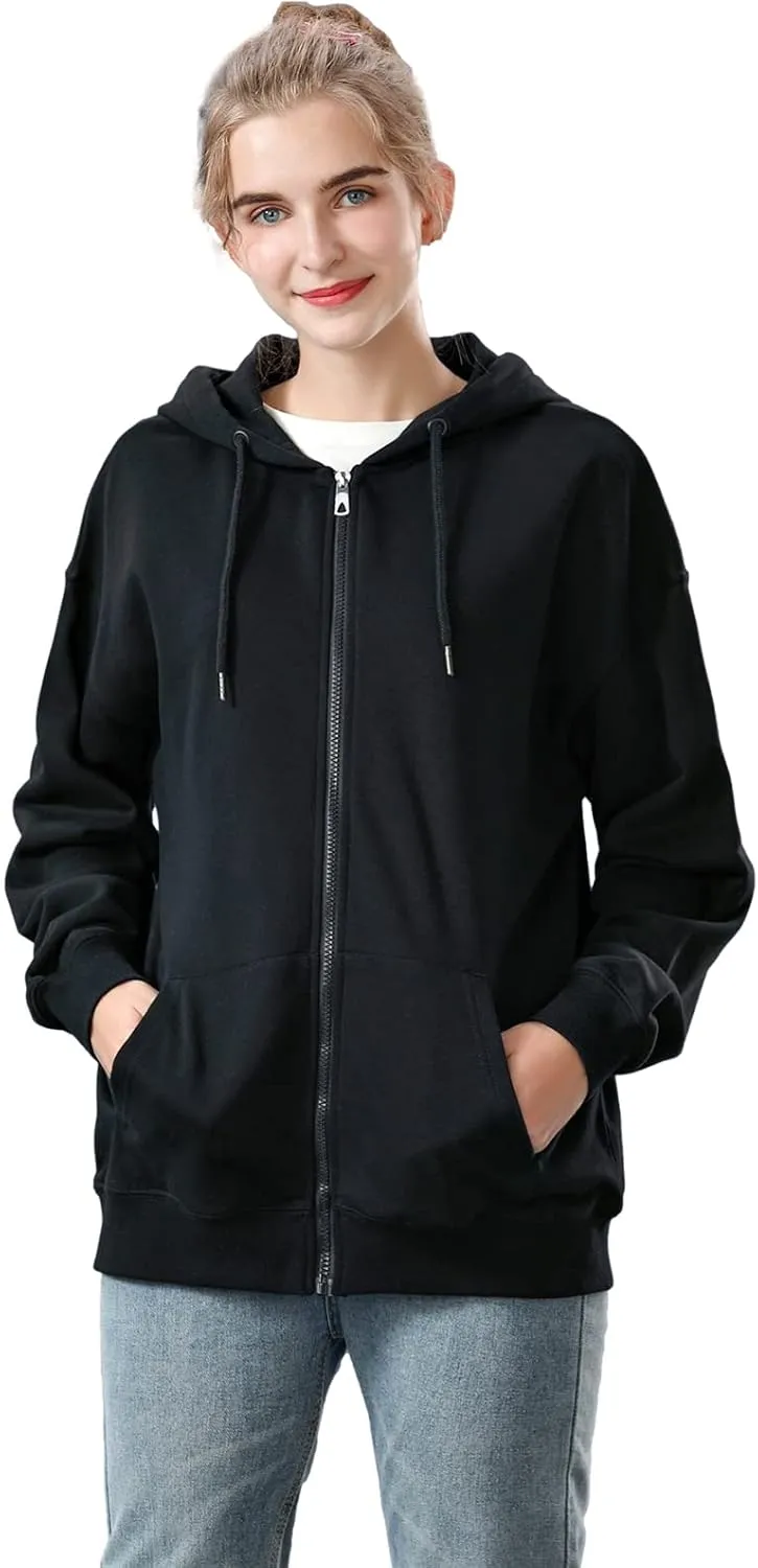 ANUFER Unisex Mens Womens Full Zip Cotton Hooded Sweatshirt Casual Hoodie Jacket with Pockets