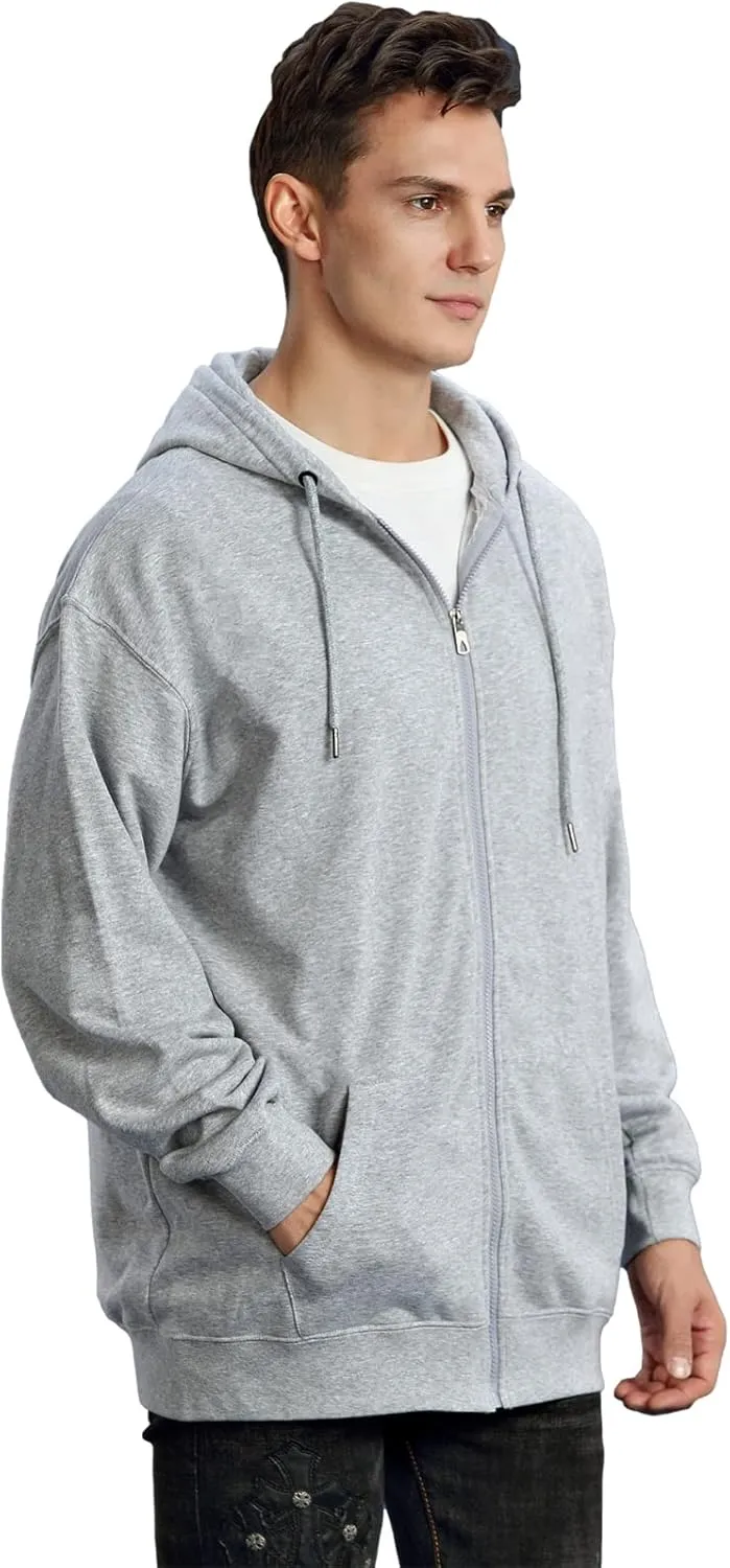 ANUFER Unisex Mens Womens Full Zip Cotton Hooded Sweatshirt Casual Hoodie Jacket with Pockets