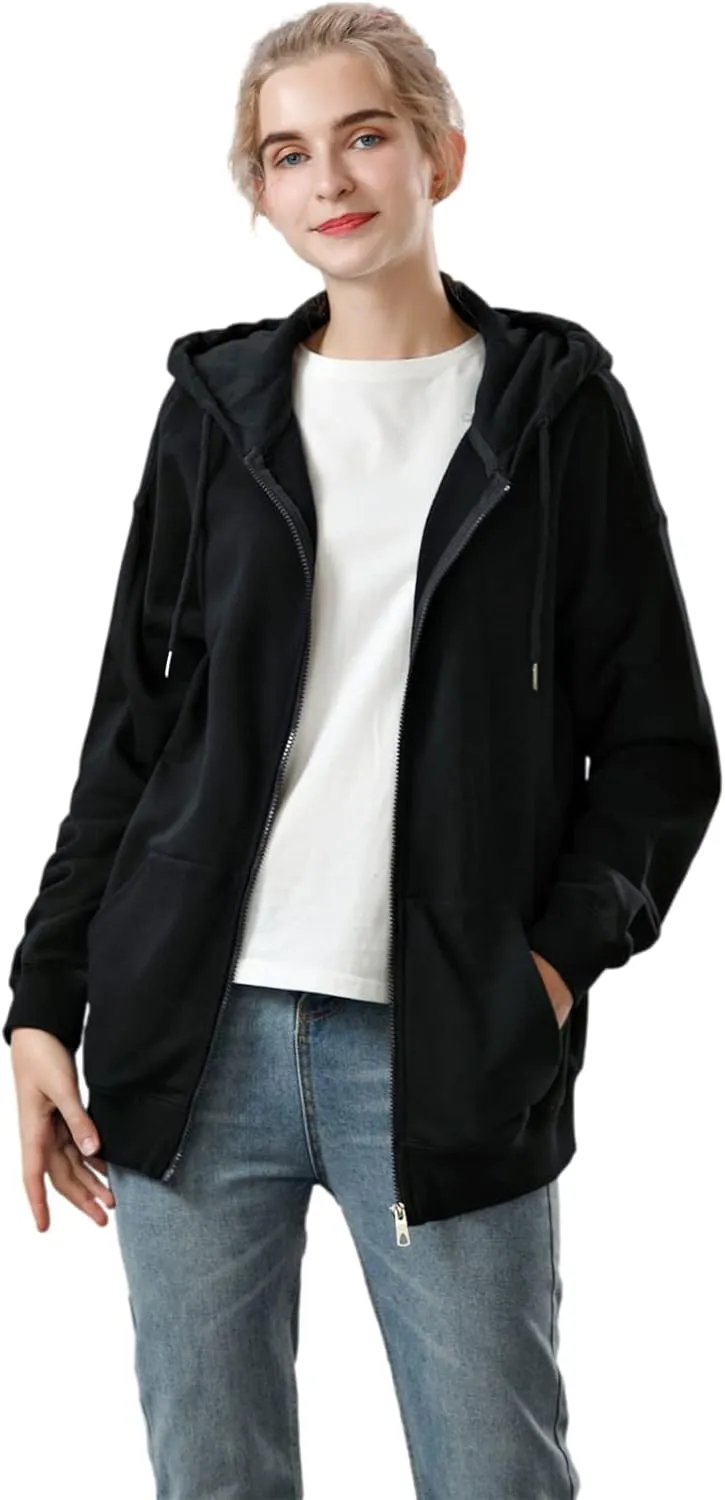 ANUFER Unisex Mens Womens Full Zip Cotton Hooded Sweatshirt Casual Hoodie Jacket with Pockets