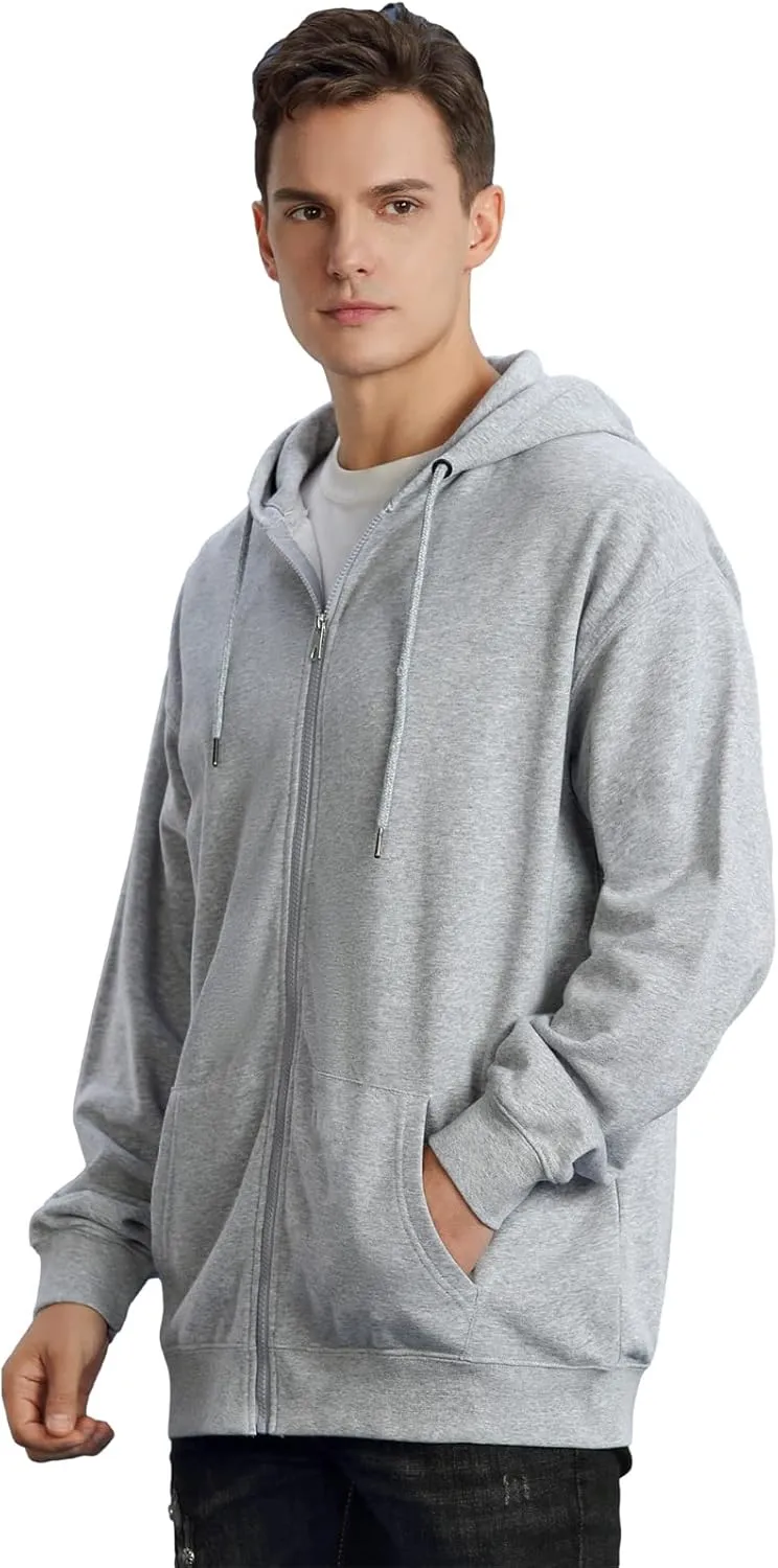 ANUFER Unisex Mens Womens Full Zip Cotton Hooded Sweatshirt Casual Hoodie Jacket with Pockets