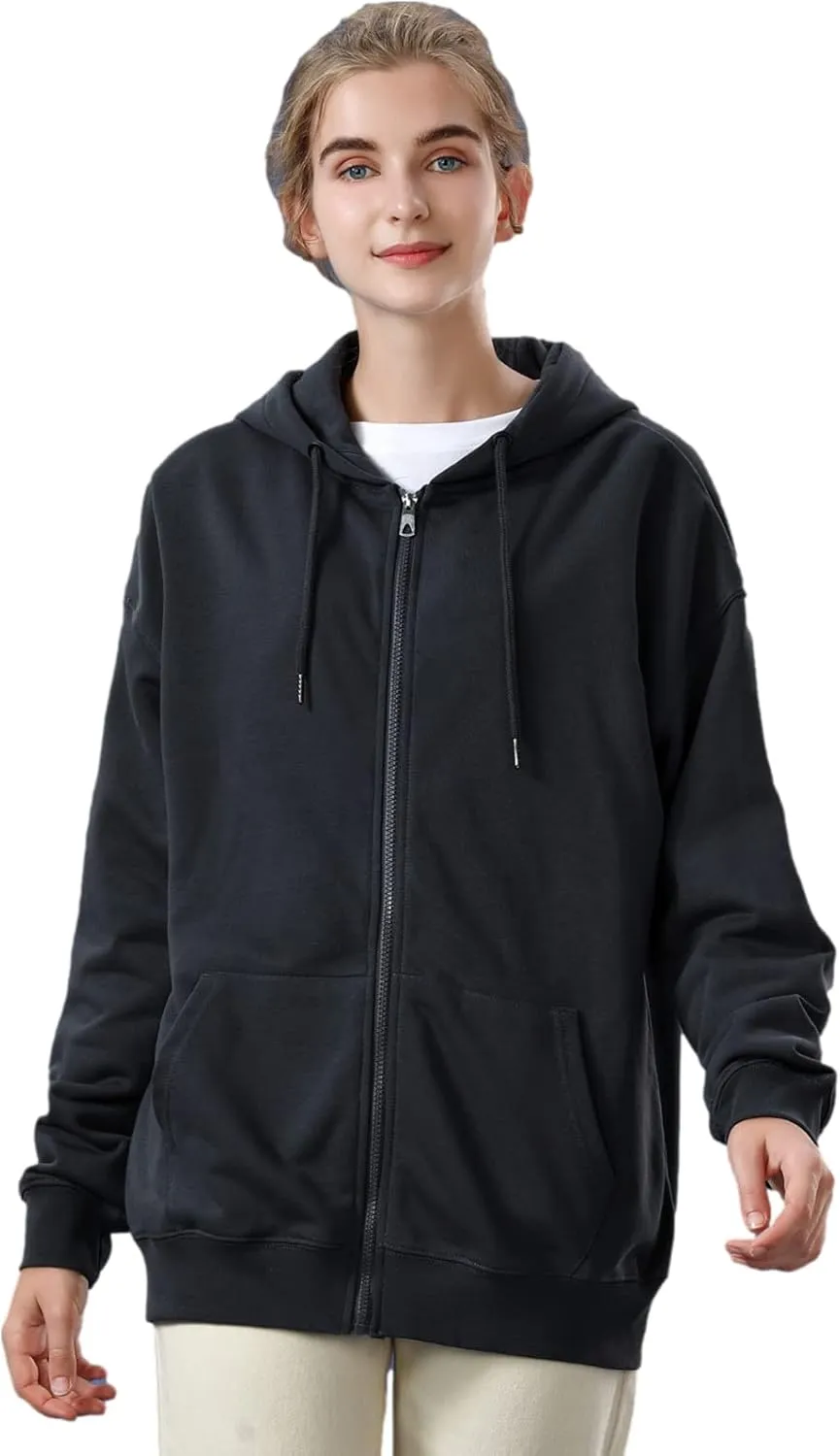 ANUFER Unisex Mens Womens Full Zip Cotton Hooded Sweatshirt Casual Hoodie Jacket with Pockets