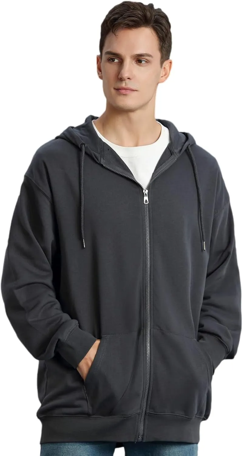 ANUFER Unisex Mens Womens Full Zip Cotton Hooded Sweatshirt Casual Hoodie Jacket with Pockets