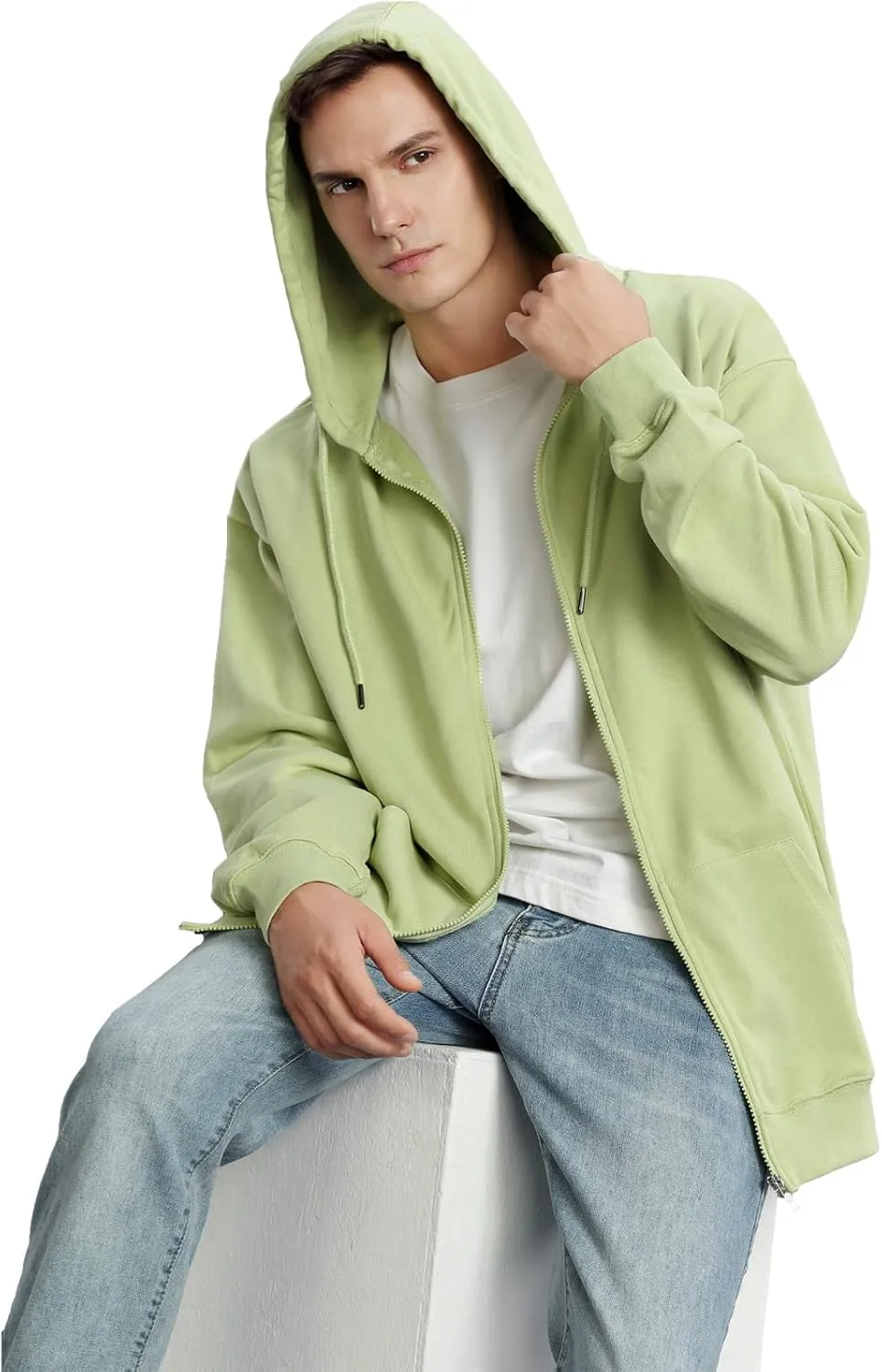 ANUFER Unisex Mens Womens Full Zip Cotton Hooded Sweatshirt Casual Hoodie Jacket with Pockets