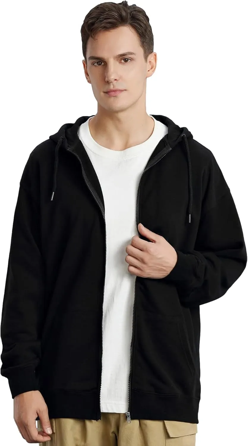 ANUFER Unisex Mens Womens Full Zip Cotton Hooded Sweatshirt Casual Hoodie Jacket with Pockets