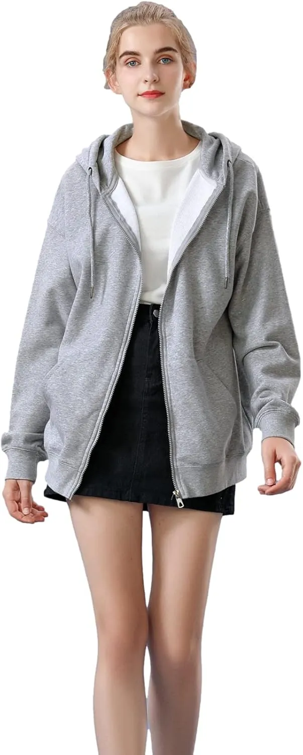 ANUFER Unisex Mens Womens Full Zip Cotton Hooded Sweatshirt Casual Hoodie Jacket with Pockets