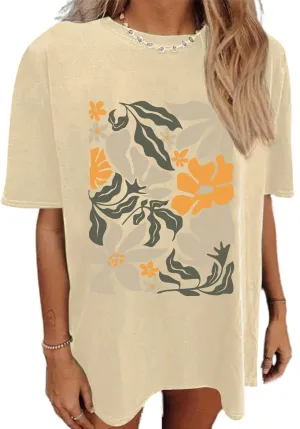 Avanova Women Graphic Letter Print Oversized T Shirt Short Sleeve Casual Summer Loose Fit Tee Top