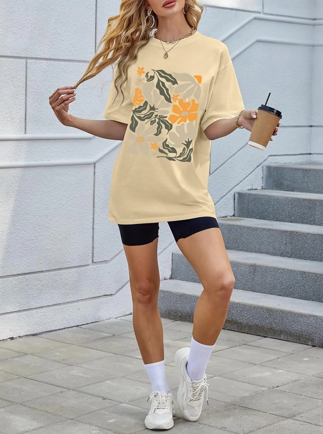 Avanova Women Graphic Letter Print Oversized T Shirt Short Sleeve Casual Summer Loose Fit Tee Top