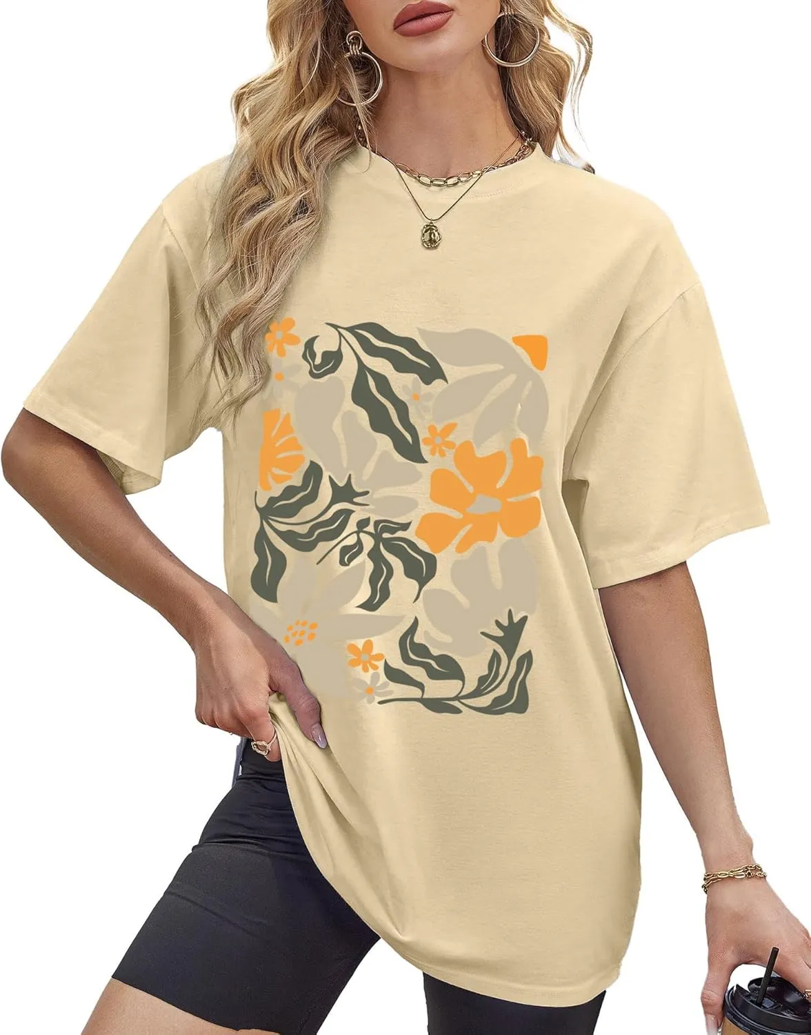 Avanova Women Graphic Letter Print Oversized T Shirt Short Sleeve Casual Summer Loose Fit Tee Top