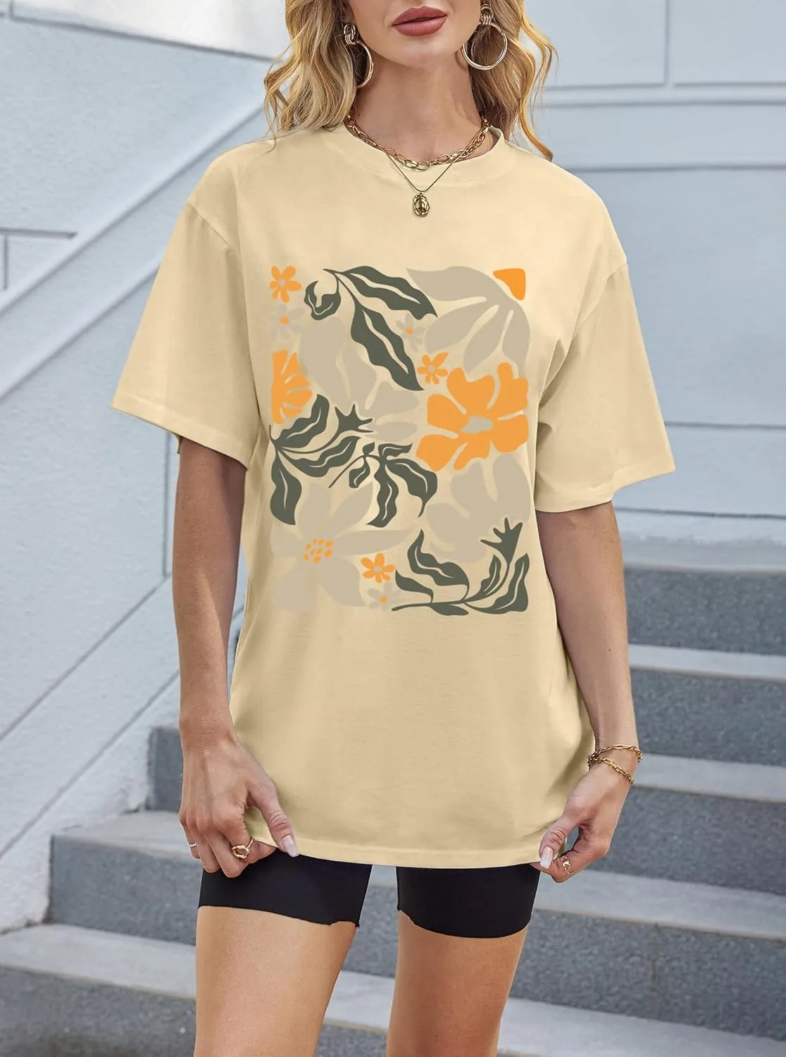 Avanova Women Graphic Letter Print Oversized T Shirt Short Sleeve Casual Summer Loose Fit Tee Top