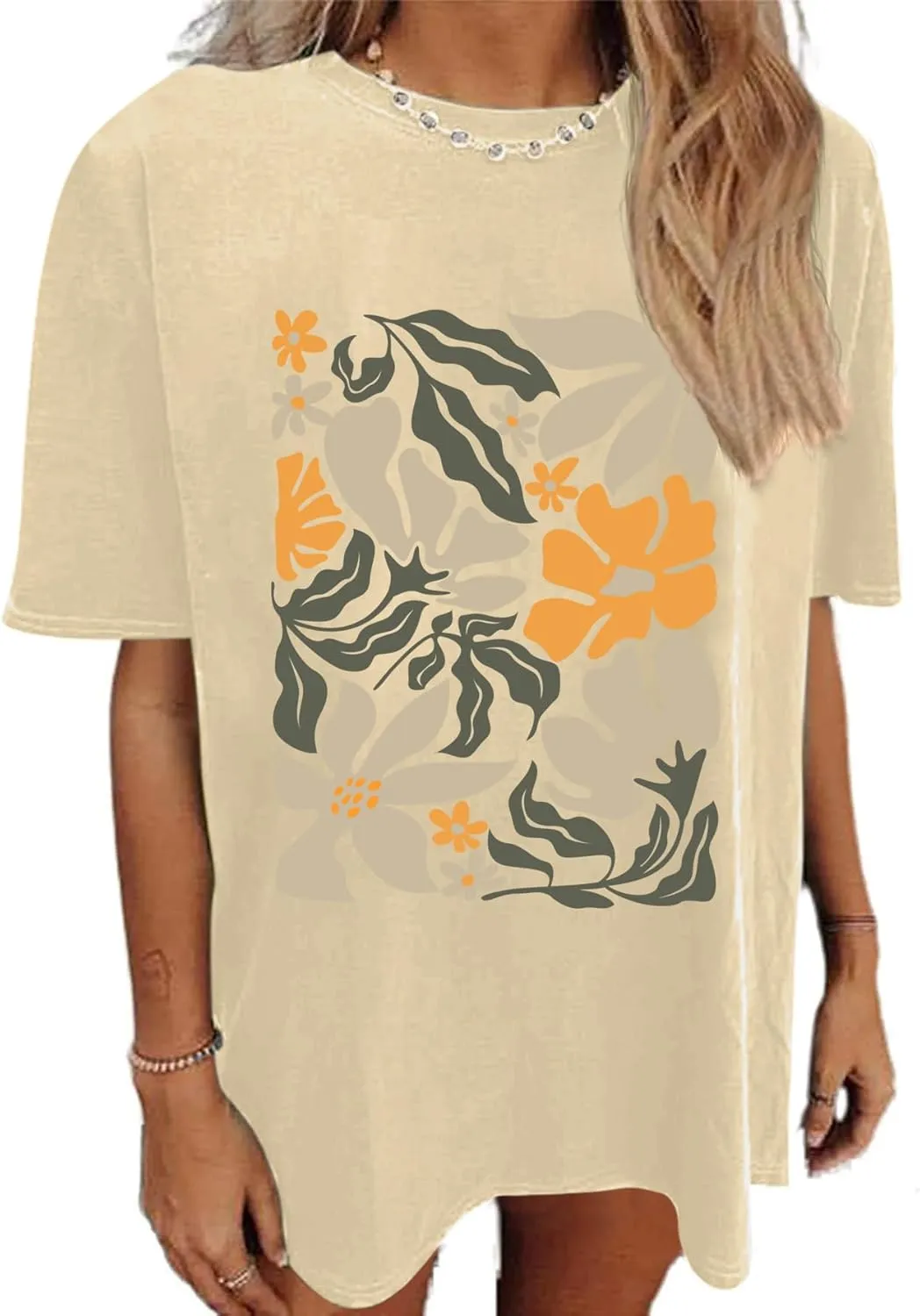 Avanova Women Graphic Letter Print Oversized T Shirt Short Sleeve Casual Summer Loose Fit Tee Top