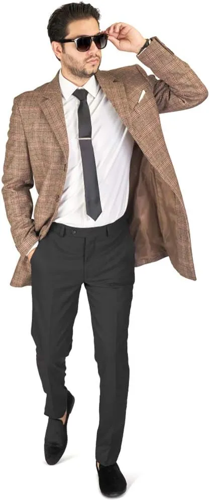 AZAR MAN Slim Fit Wool Overcoat 3 Button Closure Classic Notched Lapel Top Trench Long Walker Pea Coat Single Breast