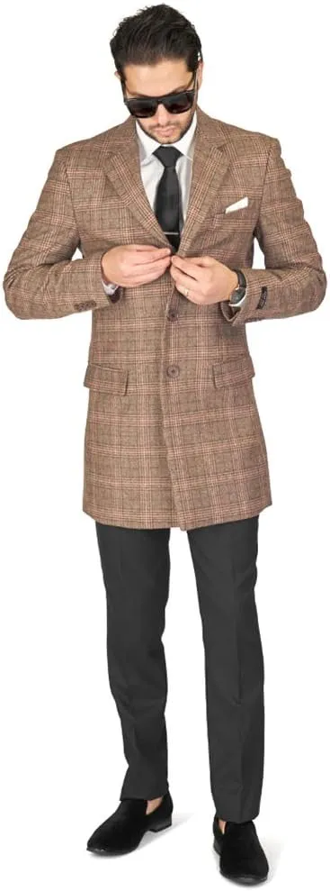 AZAR MAN Slim Fit Wool Overcoat 3 Button Closure Classic Notched Lapel Top Trench Long Walker Pea Coat Single Breast