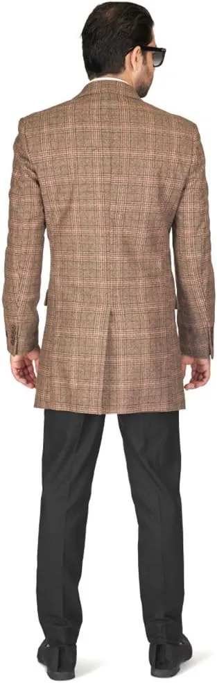 AZAR MAN Slim Fit Wool Overcoat 3 Button Closure Classic Notched Lapel Top Trench Long Walker Pea Coat Single Breast