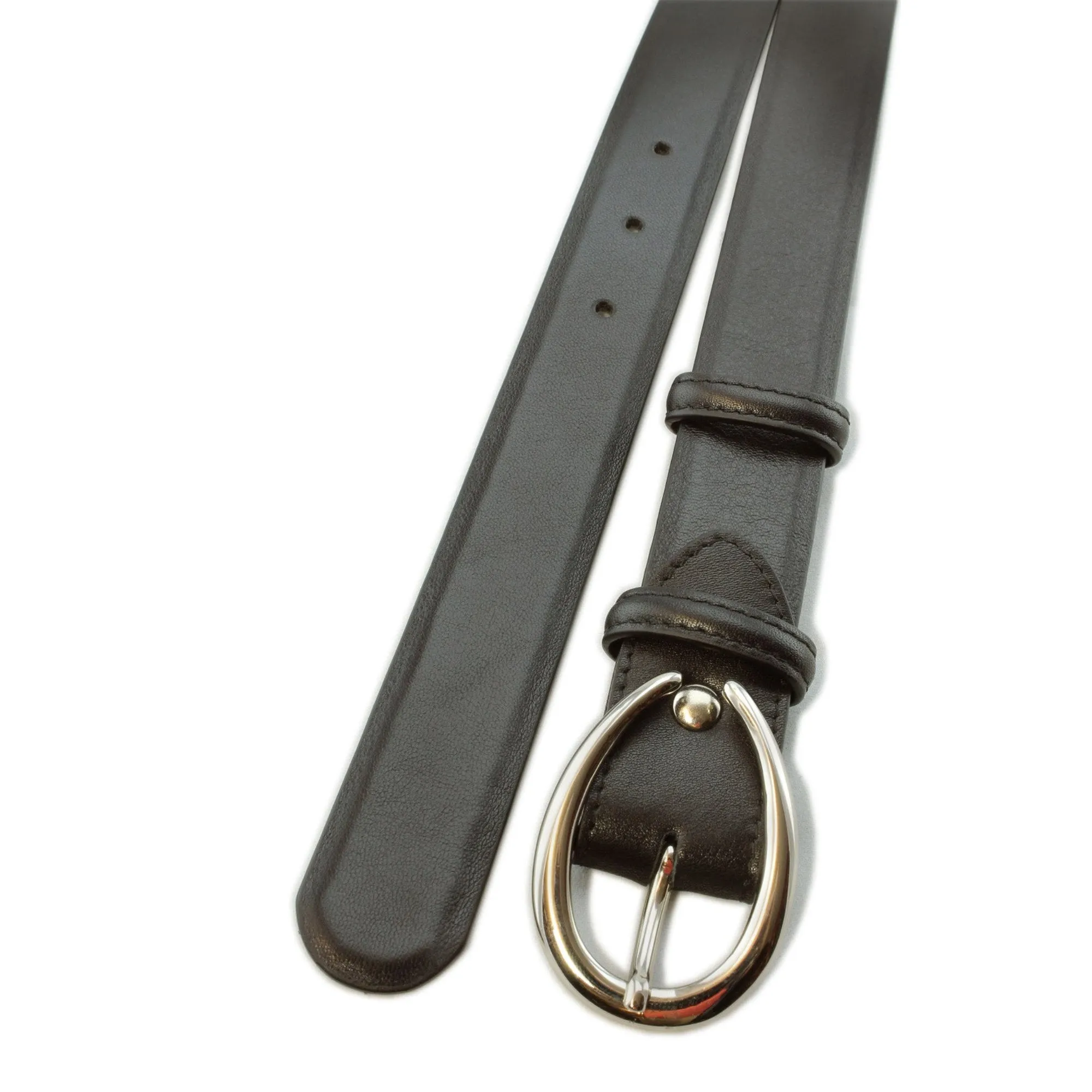 Black napa soft feel narrow belt with silver buckle