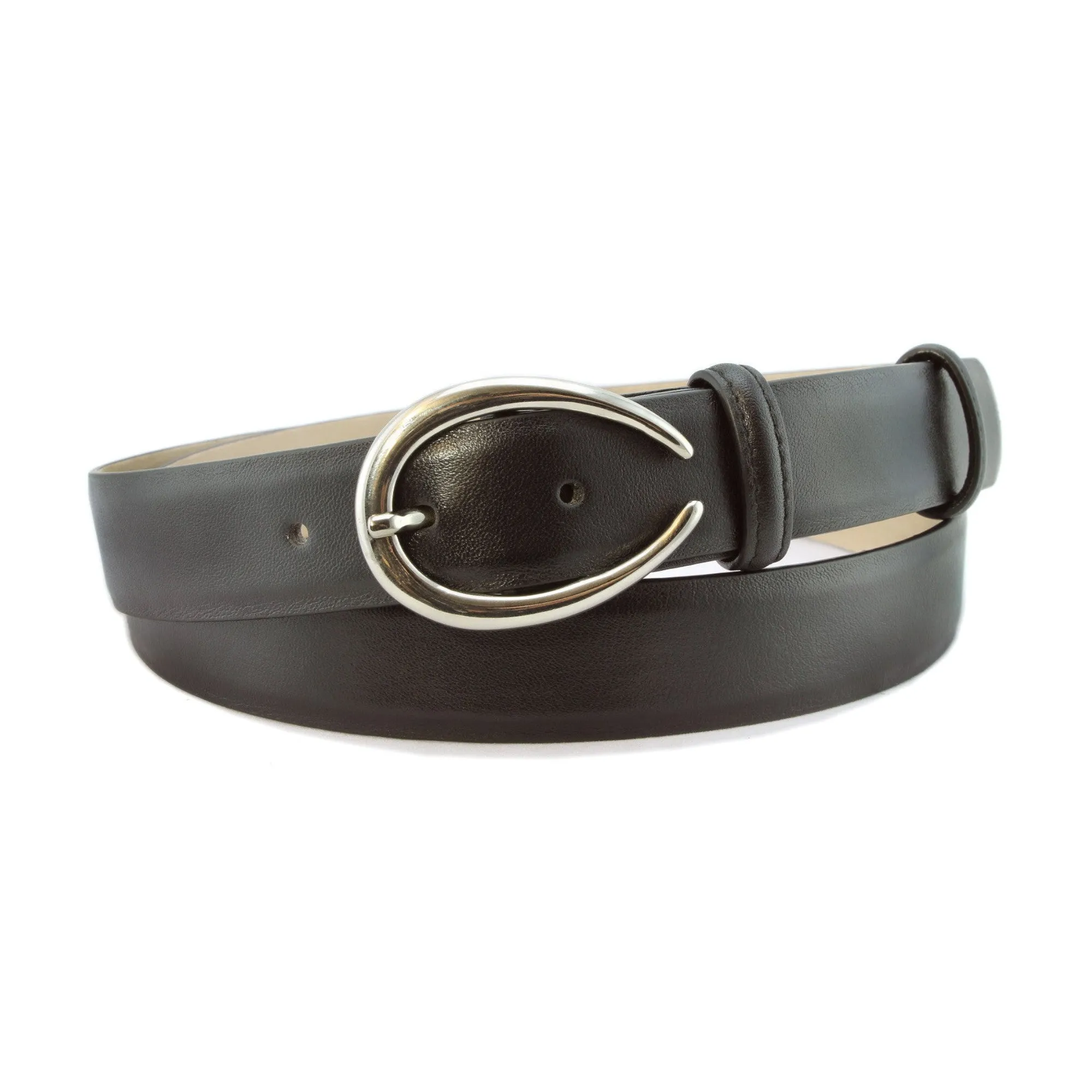 Black napa soft feel narrow belt with silver buckle