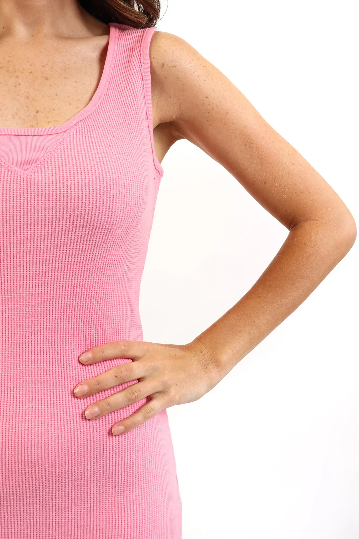 Bright Pink Sleeveless Waffle Dress