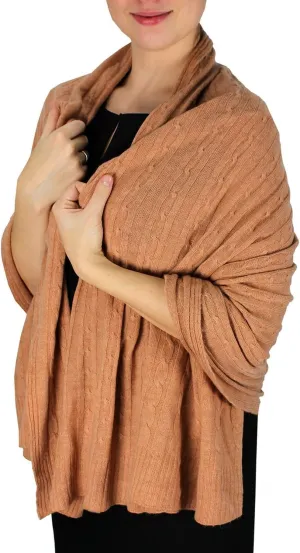 Cable Knit Warm Soft Cashmere Wool Oversized Scarf Shawl