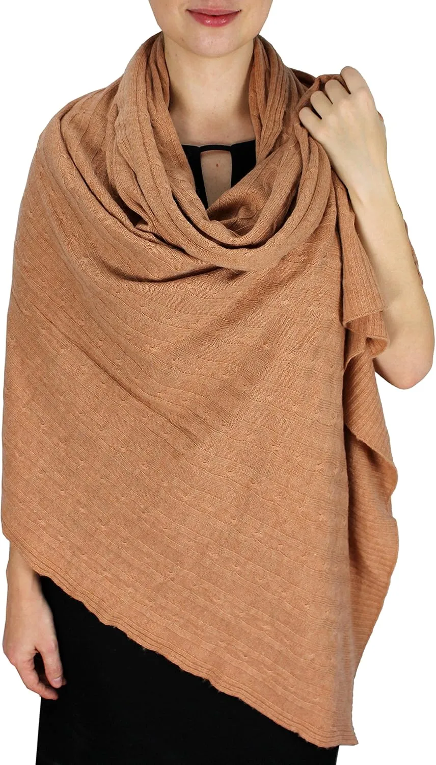 Cable Knit Warm Soft Cashmere Wool Oversized Scarf Shawl