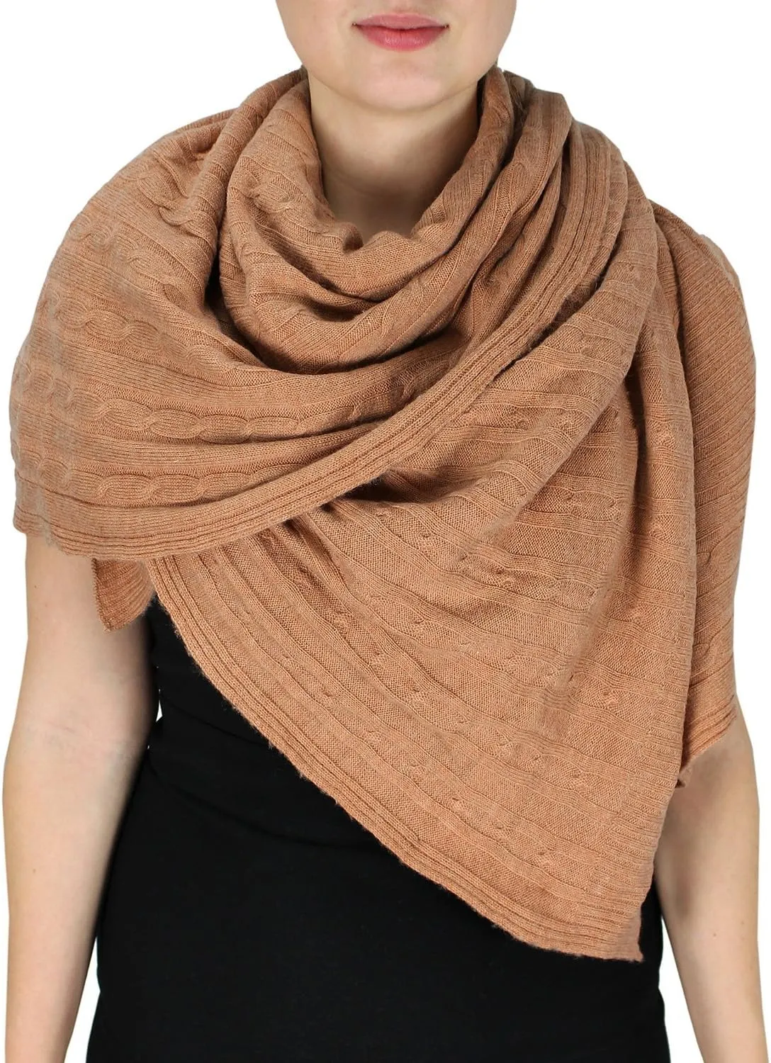 Cable Knit Warm Soft Cashmere Wool Oversized Scarf Shawl