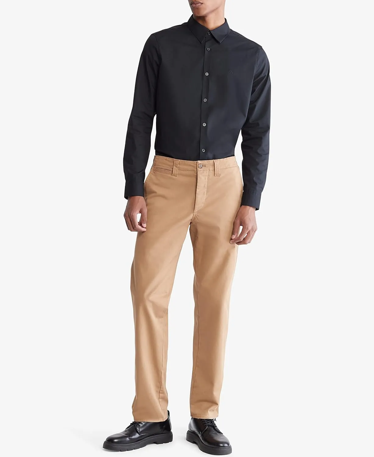Calvin Klein Men's Stretch Cotton Monogram Logo Button Down Shirt