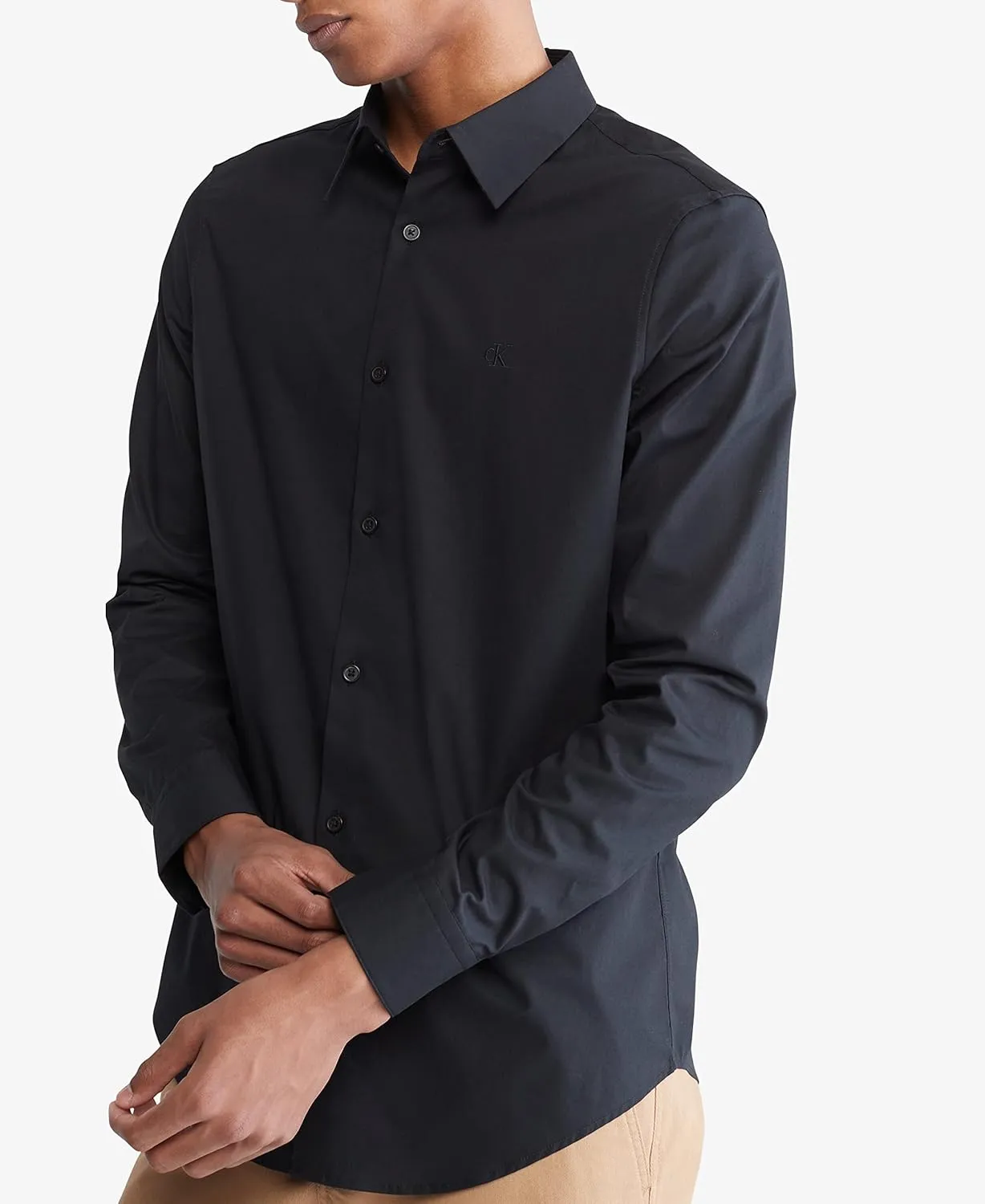 Calvin Klein Men's Stretch Cotton Monogram Logo Button Down Shirt