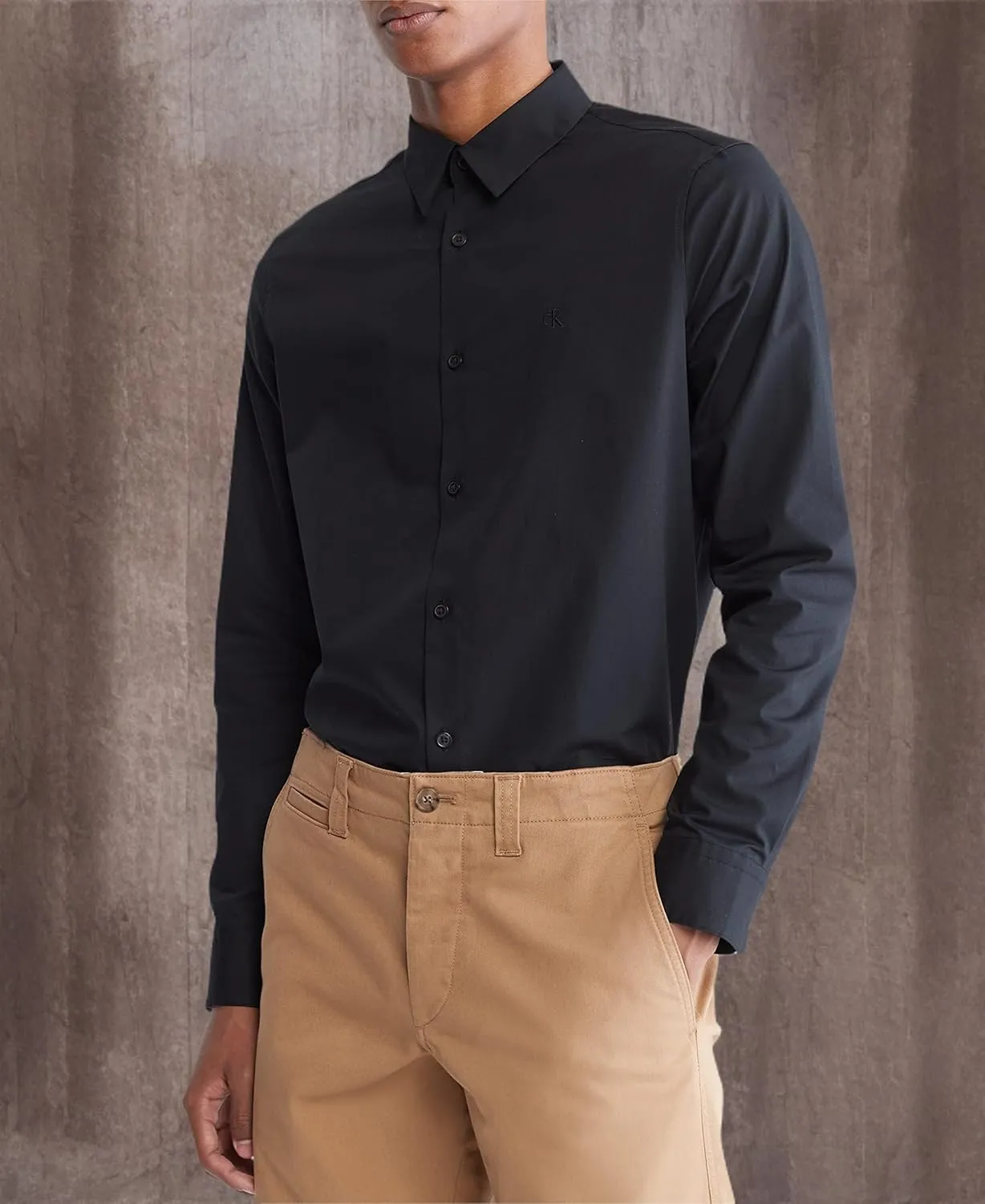 Calvin Klein Men's Stretch Cotton Monogram Logo Button Down Shirt
