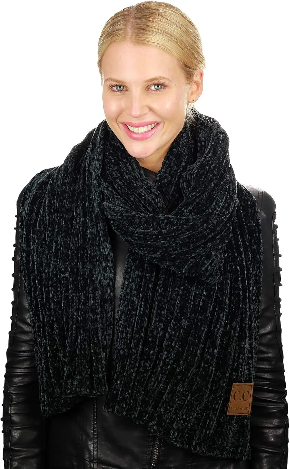 C.C Women's Ultra Soft Chenille Ribbed Thick Warm Knit Shawl Wrap Scarf