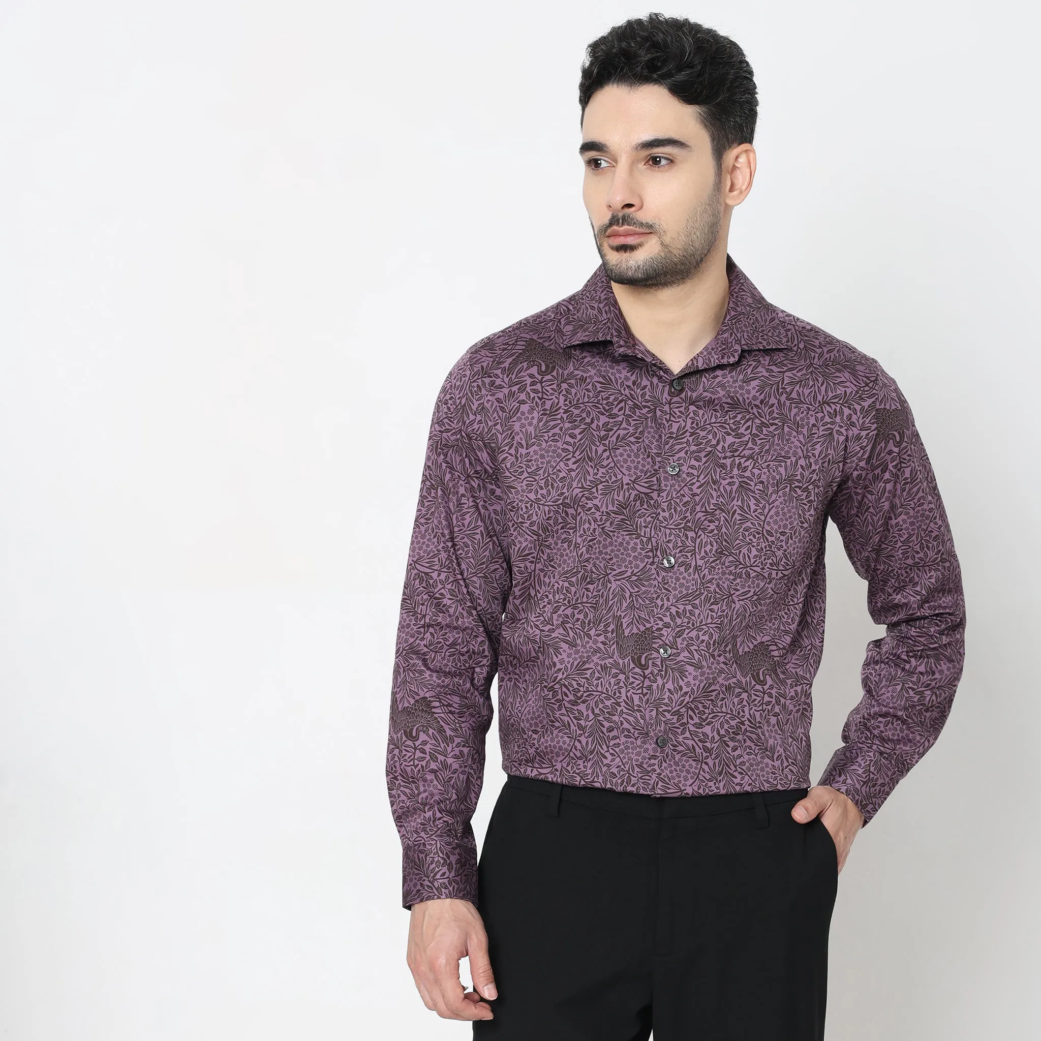 Celebration™ Shirts Elegant 60's 100% Cotton Satin - Regular Fit Printed Shirt