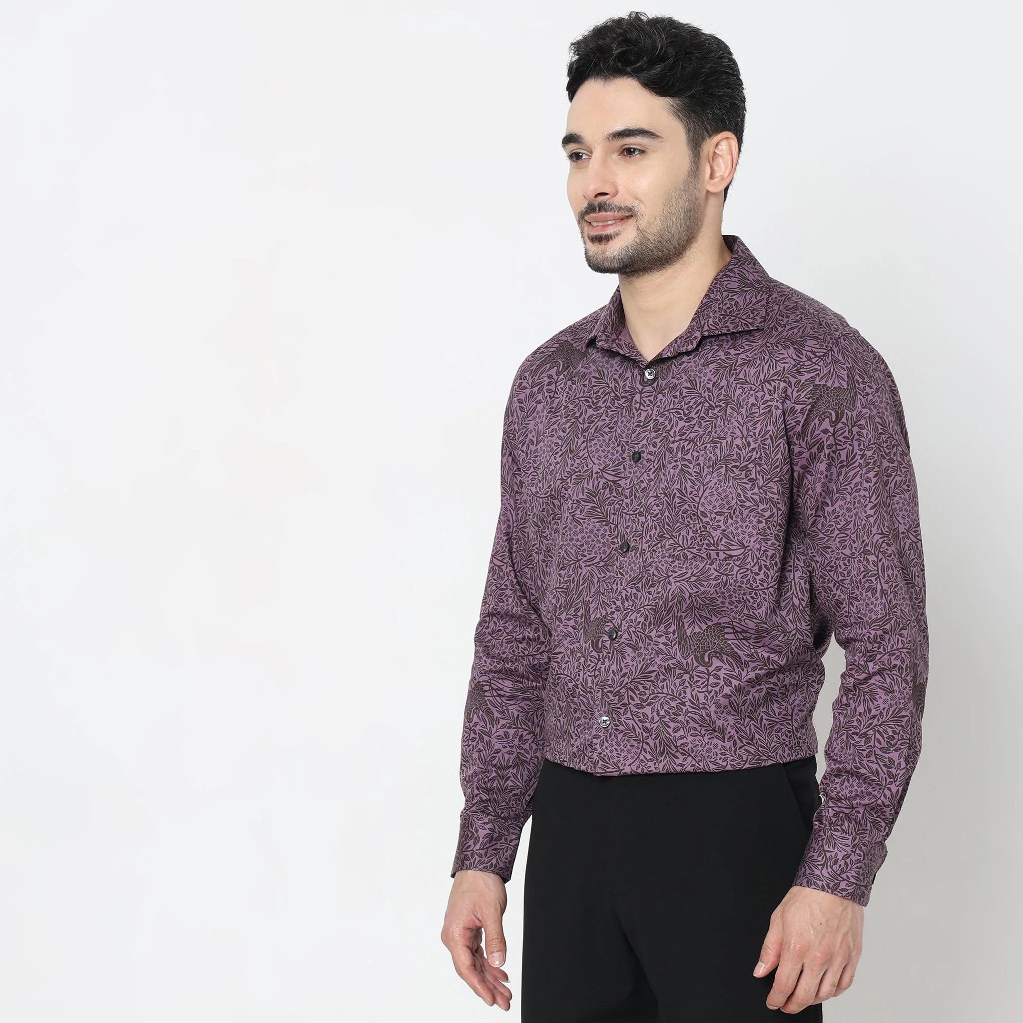 Celebration™ Shirts Elegant 60's 100% Cotton Satin - Regular Fit Printed Shirt