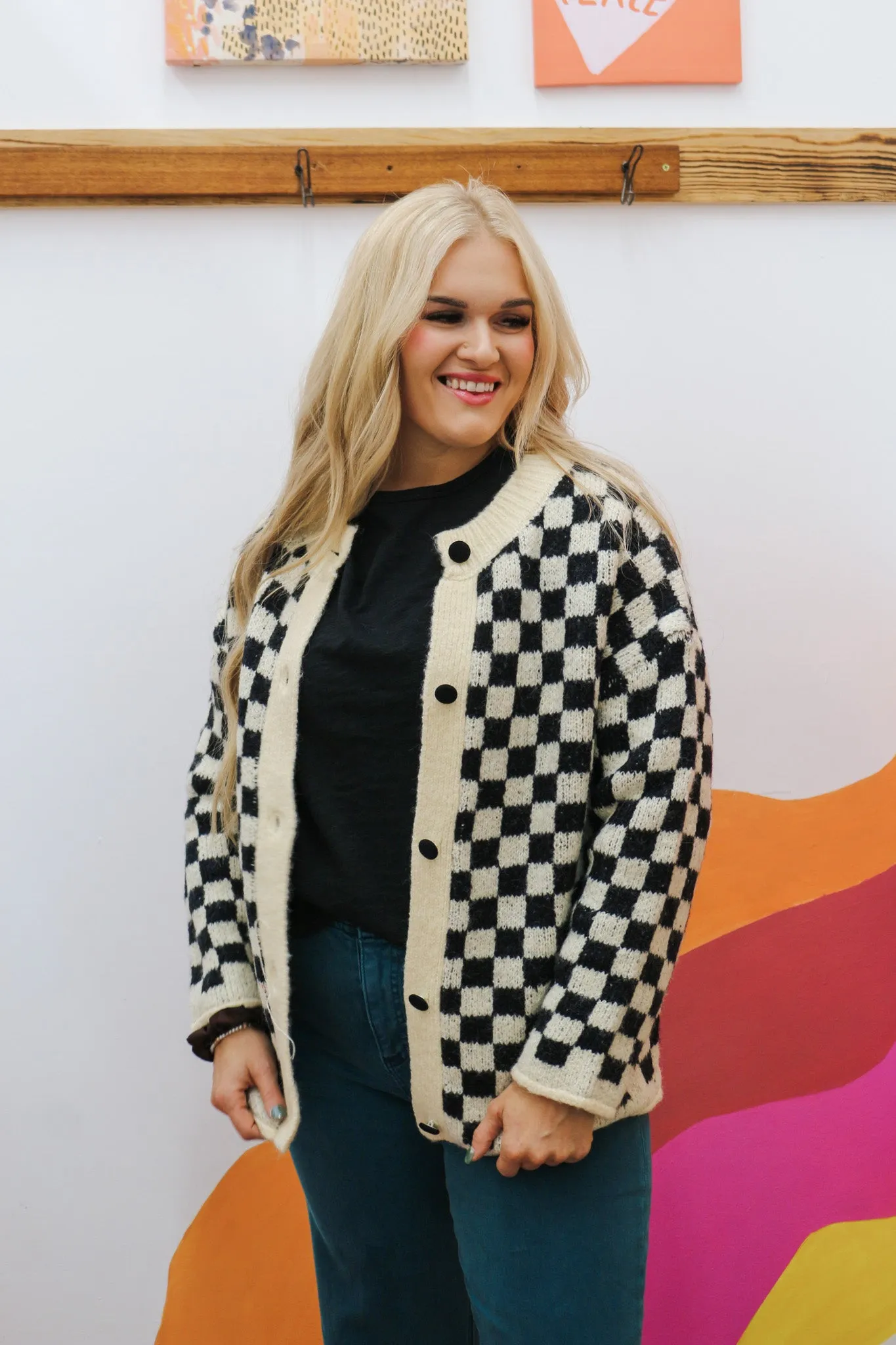 Checking In Black White Checkered Cardigan