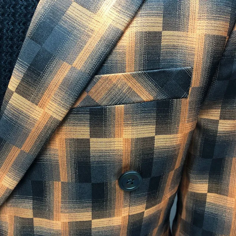 Color Contrast Geometric Double-Breasted Blazer