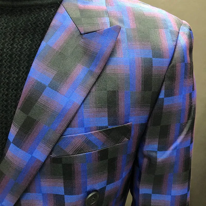 Color Contrast Geometric Double-Breasted Blazer