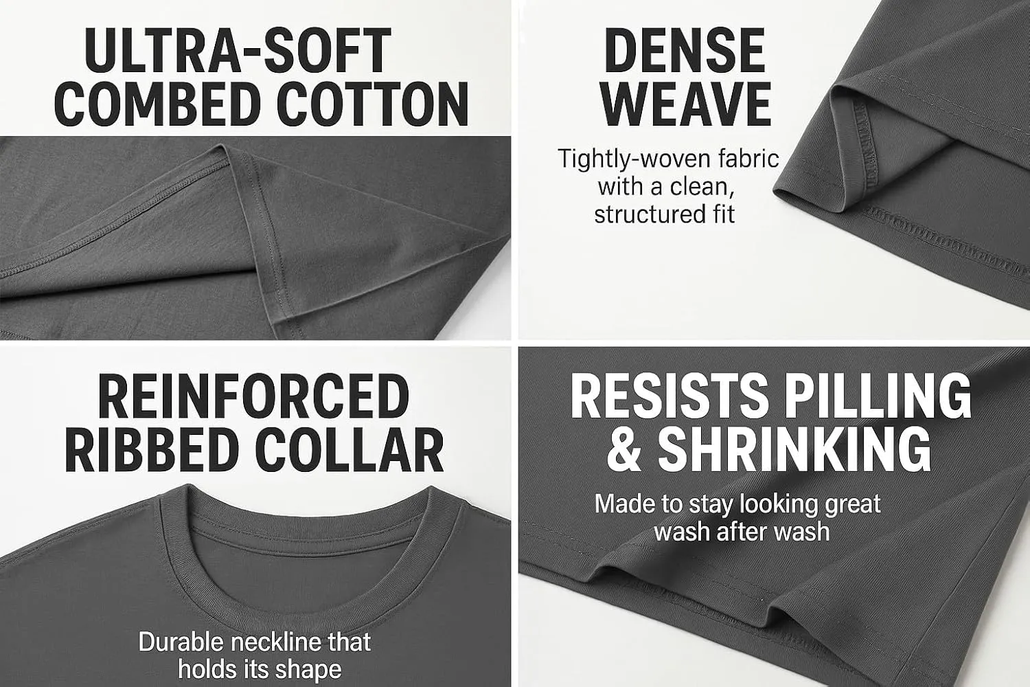 Combed Cotton Summer Tops for Women  Short Sleeve Crewneck T-Shirts, Compact Knit Loose Fit Basic Tees 2 Pack Black White
