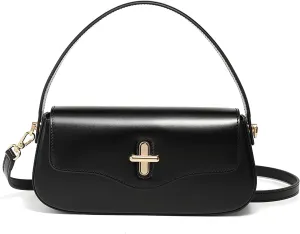Genuine Leather Handbag – Stylish Top Grain Cowhide Crossbody Bag, Vintage Lock Closure & Microfiber Lining