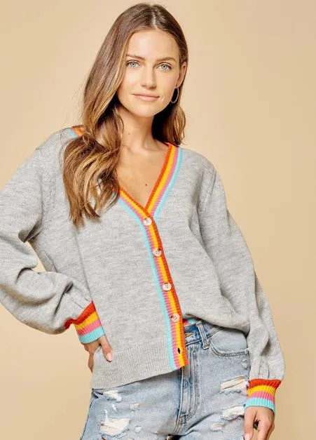 Grey Stripe Boarder Cardigan