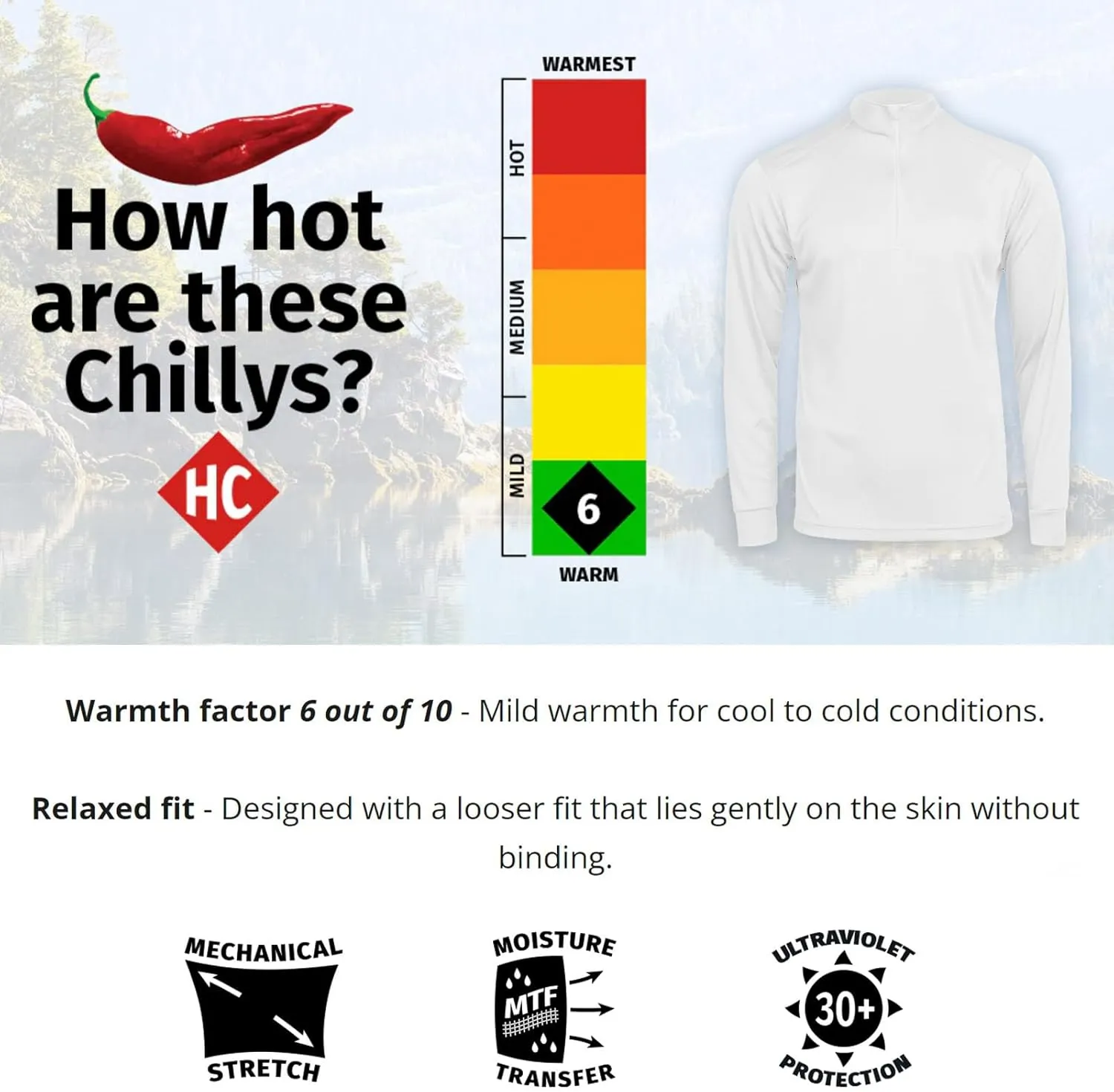 Hot Chillys Men's Peach Skins Solid Zip-T Lightweight Relaxed Fit Base Layer Top | Thermal Long Sleeve Shirt for Men