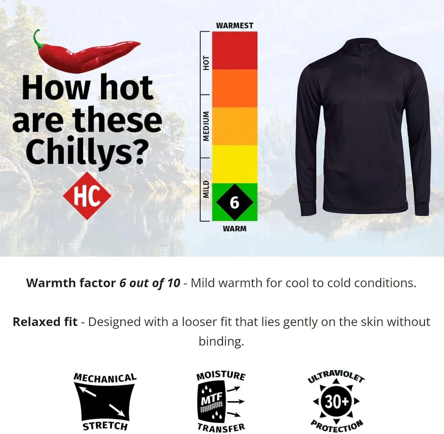 Hot Chillys Men's Peach Skins Solid Zip-T Lightweight Relaxed Fit Base Layer Top | Thermal Long Sleeve Shirt for Men