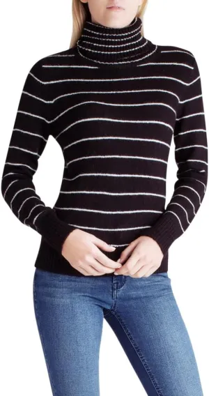 kensie Women's Soft Fuzzy Knit Striped Turtleneck Sweater